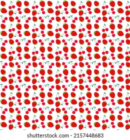 Strawberry and cherry seamless pattern. Bright colorful pattern. Vector pattern.