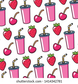 strawberry cherry soda with straw pop art elements vector illustration
