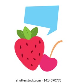 strawberry and cherry speech bubble pop art elements vector illustration