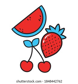 strawberry and cherry with watermelon pop art style icon vector illustration design