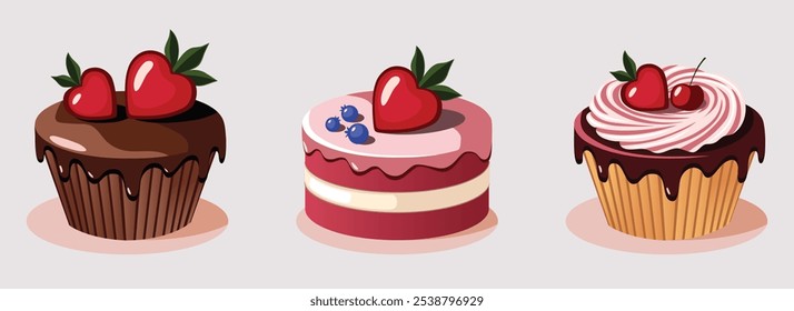 Strawberry and Cherry-Themed Dessert Vector Art