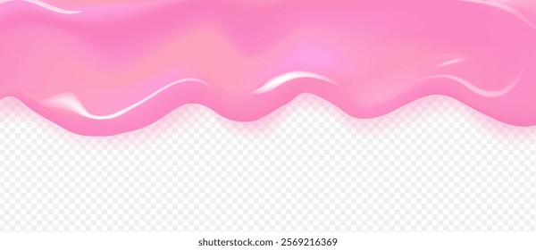 Strawberry chewing gum or slime vector high quality texture with shadow isolated on transparent background. Pink donut or cake icing youghurt, liquid candy border template