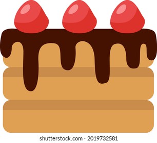 Strawberry and chocolate cake, illustration, vector on a white background.