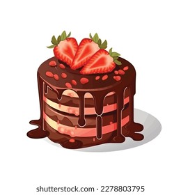 A strawberry chocolate cake vector illustration art