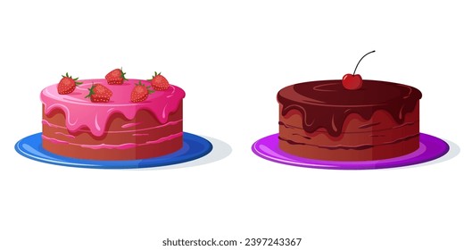 Ilustración vectorial de fresas y pasteles de chocolate