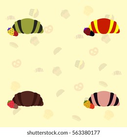 strawberry chocolate croissant set vector icons