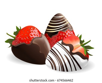 strawberry with chocolate dipping isolated on white background, vector illustration.