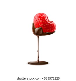 Strawberry in Chocolate Dipping Valentine Day Isolated On White Background