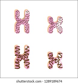 strawberry chocolate donut font concept with chocochip, delicious letter x, 3d rendering isolated on white background, tempting typography icing