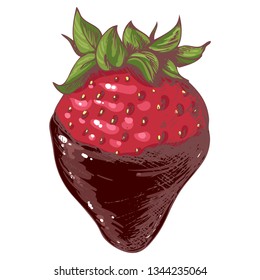 Strawberry in chocolate in doodle style