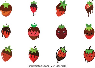 Strawberry with Chocolate Doodle Vector Illustration.