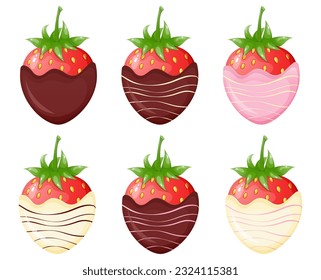 Strawberry in chocolate glaze. Confectionery goods vector illustration.