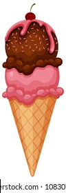 Strawberry Chocolate Ice Cream Cone illustration