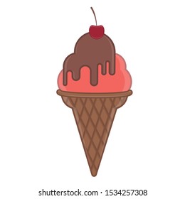 strawberry and chocolate ice cream cone - Vector illustration