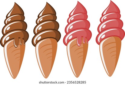 Strawberry and chocolate ice cream melting in an ice cream cone