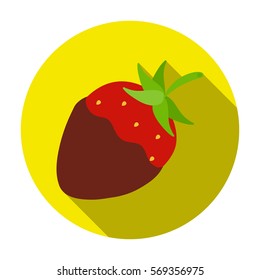 Strawberry in chocolate icon in flat style isolated on white background. Chocolate desserts symbol stock vector illustration.