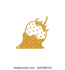 Strawberry chocolate icon in gold glitter texture. Sparkle luxury style vector illustration.