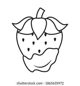 Erdbeerschokoladensymbol auf weißem Hintergrund, Linienstil, Vektorgrafik