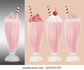 Strawberry and chocolate milkshake in transparent glass