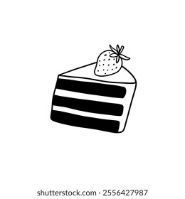 strawberry chocolate pie slice hand drawn vector doodle 
