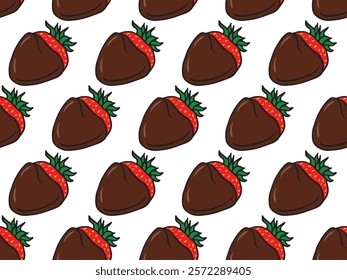 strawberry and chocolate seamless pattern, showcasing fresh strawberries treats. Perfect texture for menus, recipe books, packaging, and social media.