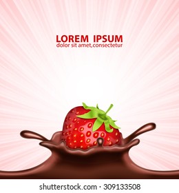 Strawberry in chocolate. Splashing chocolate. EPS10 vector