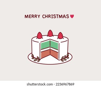 strawberry Christmas cake. Hand drawn style vector design illustrations.