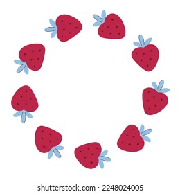 Strawberry circular frame. Berry round rim isolated euctor illustration. Hand drawn empty circle for text