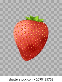 Strawberry closeup, fruit widely grown hybrid species of genus fragaria, fleshy part of berry with seeds leaf on top transparent vector illustration