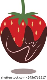 Strawberry Coated Chocolate in Cute Cartoon Style. Delicious Snack. Isolated Vector on White Background