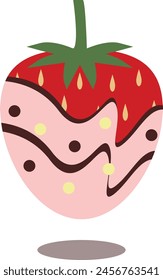 Strawberry Coated Chocolate in Cute Cartoon Style. Delicious Snack. Isolated Vector on White Background