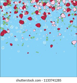 Strawberry cocktail with ice cubes summer background