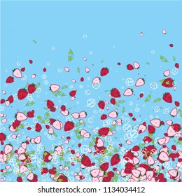Strawberry cocktail with ice cubes summer background