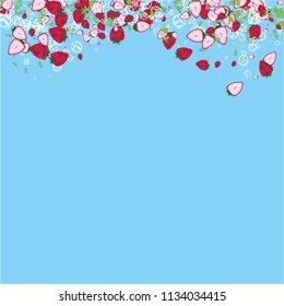 Strawberry cocktail with ice cubes summer background