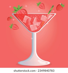 strawberry cocktail with ice vector