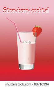 Strawberry cocktail with ice. Vector