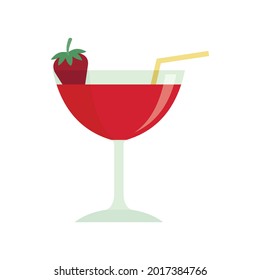 Strawberry cocktail icon. Flat illustration of strawberry cocktail vector icon isolated on white background