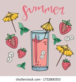 Strawberry cocktail , pink smoothie illustratiom