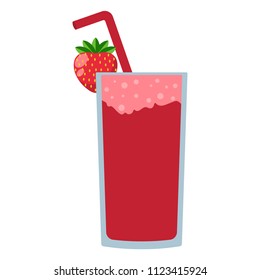 Strawberry Cocktail - Red foamy drink with strawberry and straw