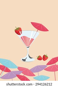 Strawberry cocktail. Summer Sun Party. Vector