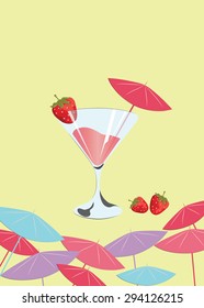 Strawberry cocktail. Summer Sun Party. Vector
