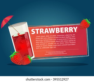 Strawberry cocktail with text banner. Vector illustration.