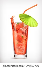 Strawberry cocktail, vector icon