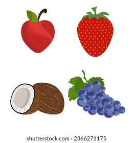 Erdbeerobst-Kokosnuss-Apfelfruchtset Vektorgrafik-Design