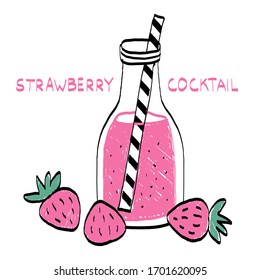 strawberry coctail in interesting cup vector illustration