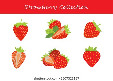 colección de fresa en diferentes poses. Ilustración vectorial.