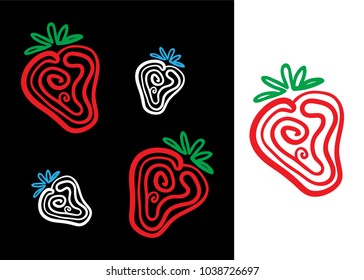 Strawberry collection - vector outline and silhouette