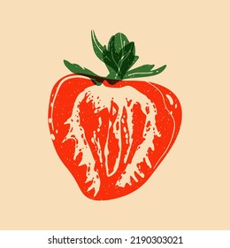 Strawberry. Colorful cute screen printing effect. Riso print effect. Vector illustration. Graphic element  for fabric, textile, clothing, wrapping paper, wallpaper, poster.