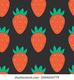 Strawberry colorful retro seamless pattern. Vintage fruit background with red berries. Repeat vector illustration. Funky summer garden sweet food fabric design. Repeat vector illustration