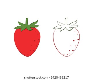 Strawberry coloring book. Red ripe strawberry berry. Children s coloring book with the image of strawberries. A garden berry. Vector illustration